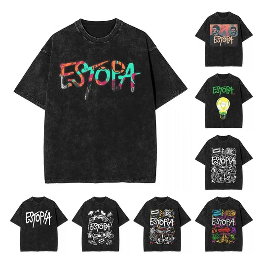 Estopa Tour Rock Band Gewaschen T Shirts Street Hip Hop Neuheit T-Shirts Pop Musik Gitarre Tees Männer Frauen Kurzarm Harajuku