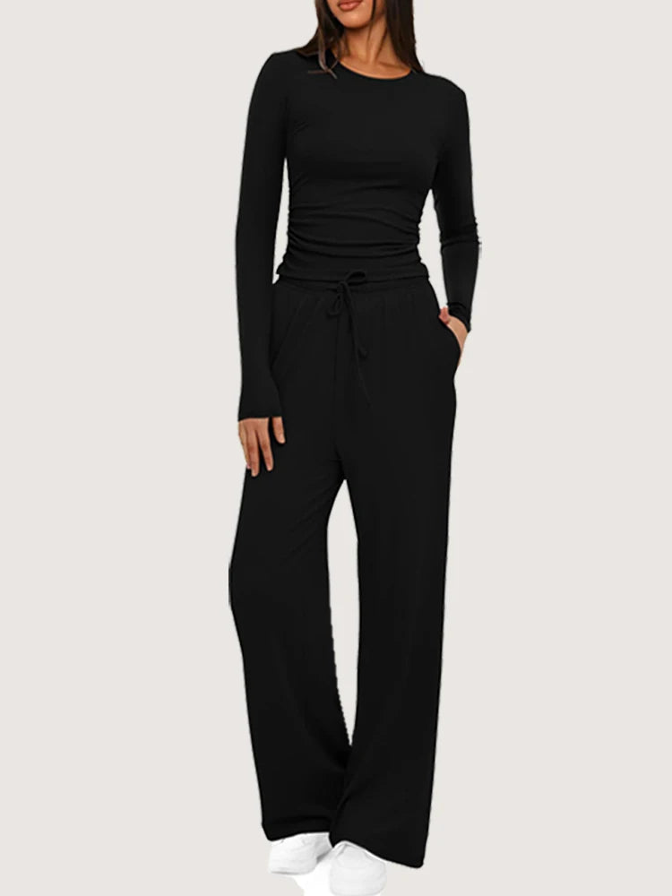 2025 autumn/winter asymmetrical design casual suit women's long sleeved wide leg pants multi occasion sportswear