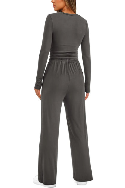 2025 autumn/winter asymmetrical design casual suit women's long sleeved wide leg pants multi occasion sportswear