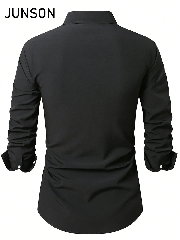 Business-Casual-Hemd für Herren mit Buchstabendruck, langärmliges Slim-Fit-Hemd mit Revers