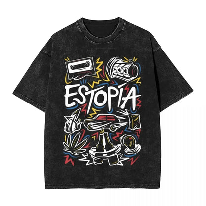 Estopa Tour Rock Band Gewaschen T Shirts Street Hip Hop Neuheit T-Shirts Pop Musik Gitarre Tees Männer Frauen Kurzarm Harajuku