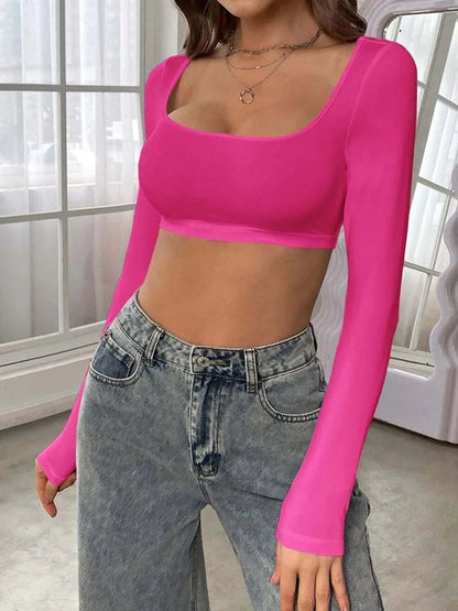 2025 Women's Sports Leisure Short Knitted High Elastic Long Sleeve T-shirt Top