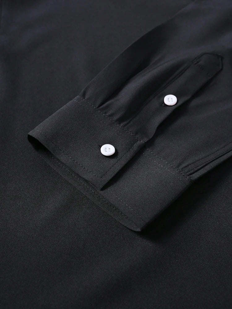 Business-Casual-Hemd für Herren mit Buchstabendruck, langärmliges Slim-Fit-Hemd mit Revers