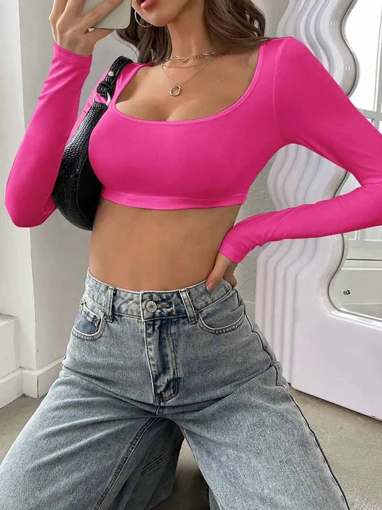 2025 Women's Sports Leisure Short Knitted High Elastic Long Sleeve T-shirt Top