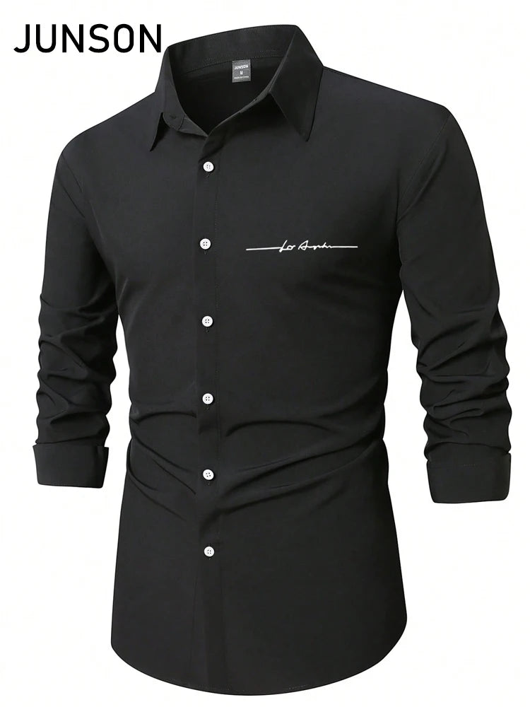 Business-Casual-Hemd für Herren mit Buchstabendruck, langärmliges Slim-Fit-Hemd mit Revers