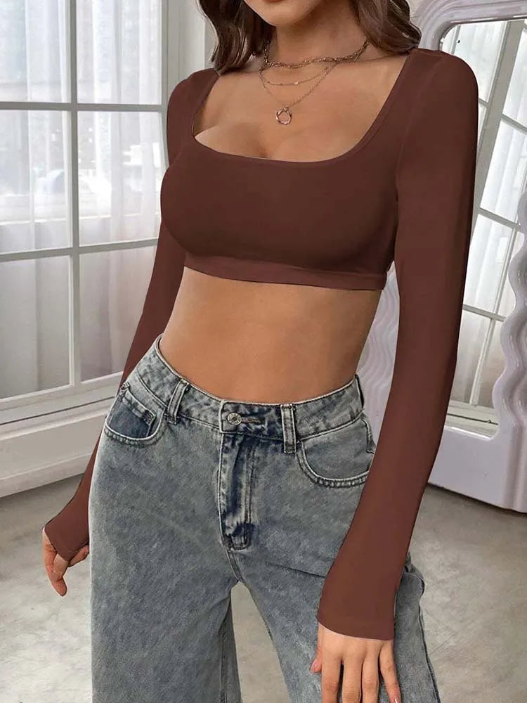 2025 Women's Sports Leisure Short Knitted High Elastic Long Sleeve T-shirt Top