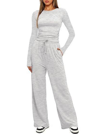 2025 autumn/winter asymmetrical design casual suit women's long sleeved wide leg pants multi occasion sportswear