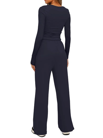 2025 autumn/winter asymmetrical design casual suit women's long sleeved wide leg pants multi occasion sportswear