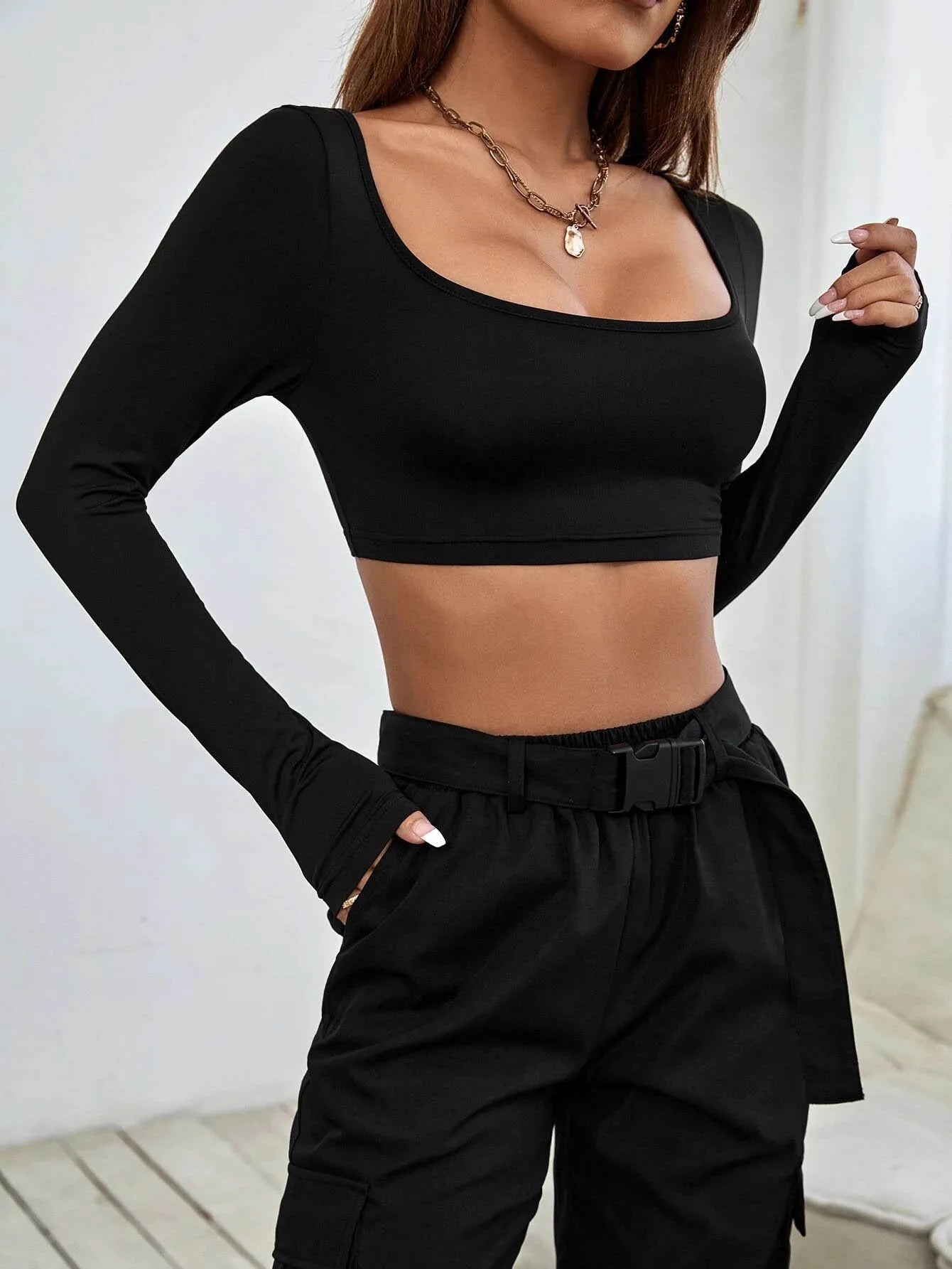 2025 Women's Sports Leisure Short Knitted High Elastic Long Sleeve T-shirt Top